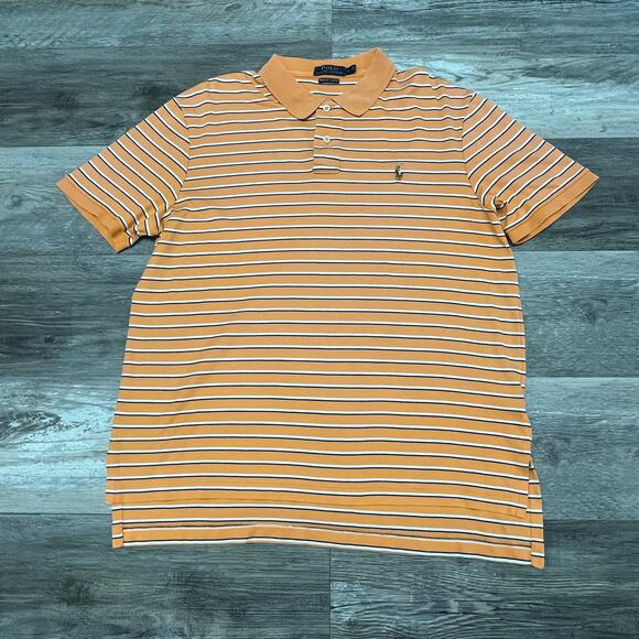Polo Ralph Lauren Striped Peach Blue Mens L Pima Soft Touch Mini Pony Polo Shirt - Picture 2 of 10